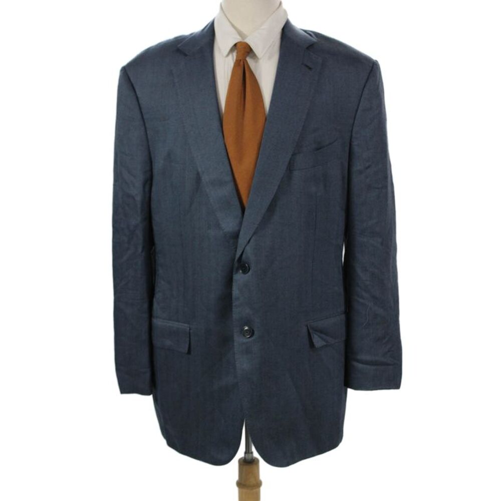 Ermenegildo Zegna Mens Blue Cashmere Herringbone Blazer Button Size M